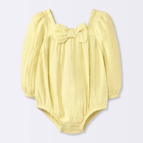 Baby Girls' Bow Romper - Cloud Island™ Yellow Newborn
