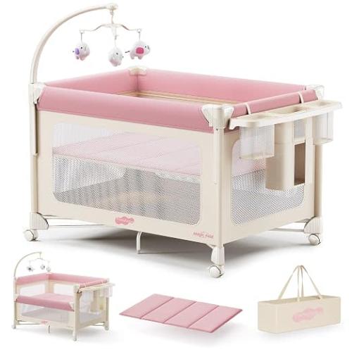 Pamo Babe 5 in 1 Pack and Play - One-Step Setup Bedside Crib