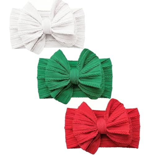 YWAOAIJD Baby Bows Headbands Soft Nylon Handmade Hair Accessories for Newborn Infant Toddler Kids (3 Red white green, Large)