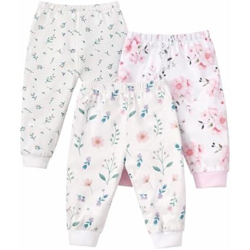 Newborn Jogger Pants with Elastic Cuffs – Stay-On Baby Pants That Don’t Ride Up, Soft & Stretchy 3-Pack