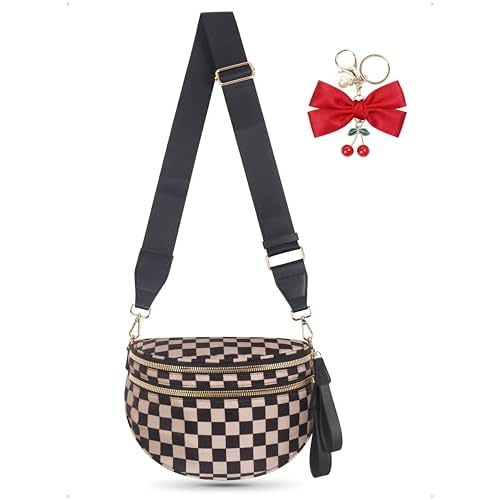Checkered Crossbodys Bag Bum Bag for Women, Spacious Sling & Stylish Bum Bag for Travel, Concerts, Festival, Nylon Fanny Pack Belt Bag