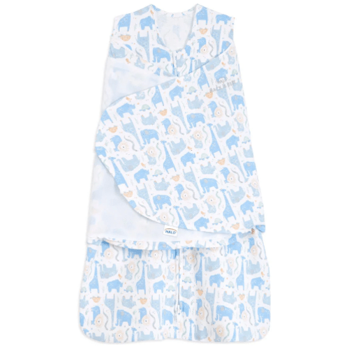 Halo Swaddle 100% Cotton TOG 1.5 - Blue Safari Animals