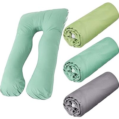 3 Pcs U-Shaped Pregnancy Pillow Cover, Cotton Maternity, Soft Breathable Fit for 55"x31" Body Pillow(Bright Color)