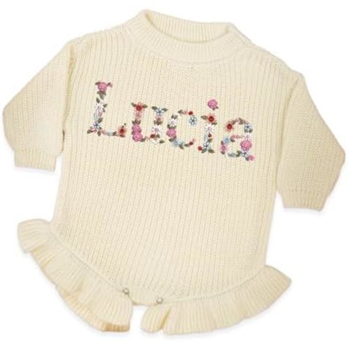 Personalized Chunky Knit Sweater Romper, Custom Baby Name, Embroidered Baby Outfit, Infant One-Piece Keepsake