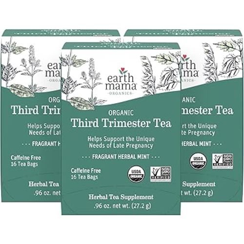 Earth Mama Organic Third Trimester Tea | Herbal Tea for Late Pregnancy Comfort + Childbirth Preparation | 48 Teabags | Caffeine Free & Non-GMO