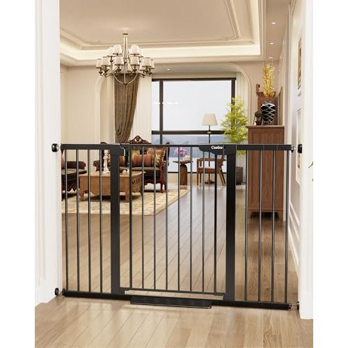 Cumbor 36" Extra Tall Baby Gate for Stairs, 29.7-54.2" Extra Wide Dog Gate for Doorways Hallways, Pressure Mounted Child Gate for Wide Opening, Auto Close Personal Safety for Babies and Pets, Black