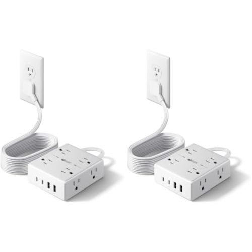 SUPERDANNY Extension Cord,Flat Plug Surge Protector Power Strip,10Ft (Pack of 2)