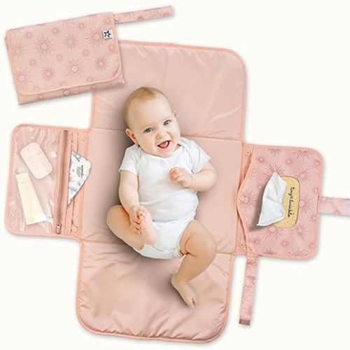 Tiny Twinkle Portable Diaper Changing Pad | Waterproof, Wipeable & Compact Baby Changing Pad for Travel | Smart Wipes Pocket & Organized Storage| Newborn Shower Gift (Shine)