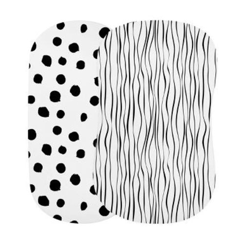 Ely’s & Co. Baby Fitted Bassinet Sheet 100% Combed Jersey Cotton White Abstract Stripes and Dots Black 2 Pack