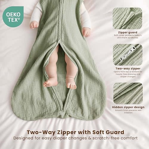 Konssy Muslin Baby Sleep Sack 0-6 Months, 0.8 TOG Baby Wearable Blanket