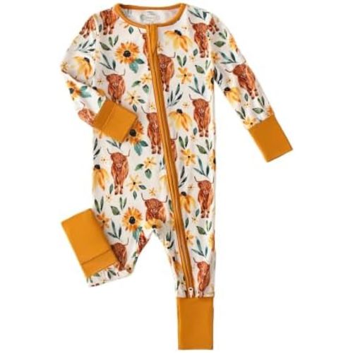 Unisex Baby Bamboo Viscose Long Sleeve Romper, Cute Prints Zipper Footless Jumpsuit, Toddler One-Piece Outfits