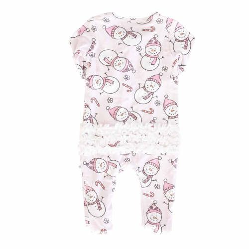 Snowman Snuggles Ruffle Zipper Footie | Pink