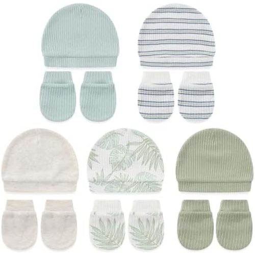 Cute Baby Girl Hats Mittens Set 10-Pack New Born Boy Caps Gloves Suit 0-6 Months Infant Accessories