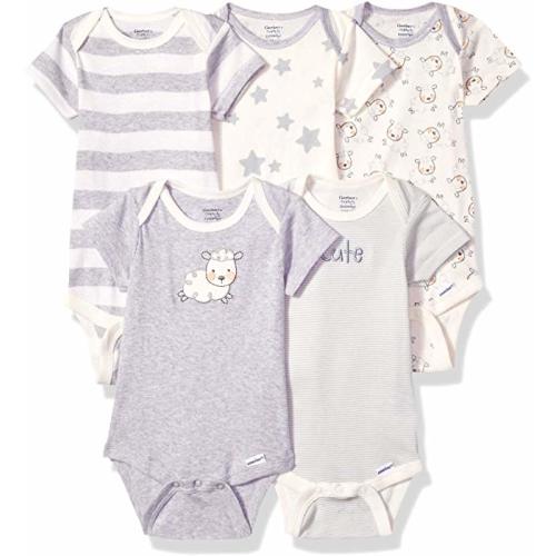 Baby Girls' 5-Pack Organic Short-Sleeve Onesies Bodysuit - 0 - 3 Months - Sheep