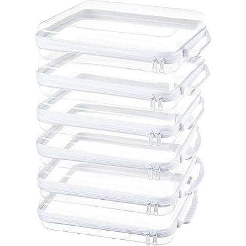 6-Pack Clear Bag Hard Shell Zipper Case with Handle, 1.3mm Thick Rigid Pouch for Craft Organizers and Storage, Large 12.6" Square Containers for Board Games, Puzzles & Toys