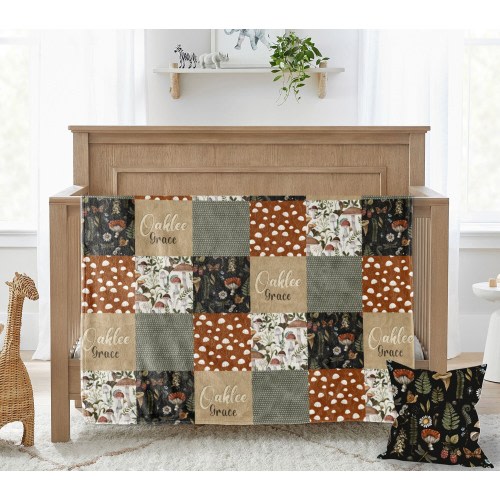 Mushroom Baby Blanket, Baby Girl Throw Cuddle Blanket, Personalized Blanket Mushroom Flora Theme, Woodland Forest Moody Blanket