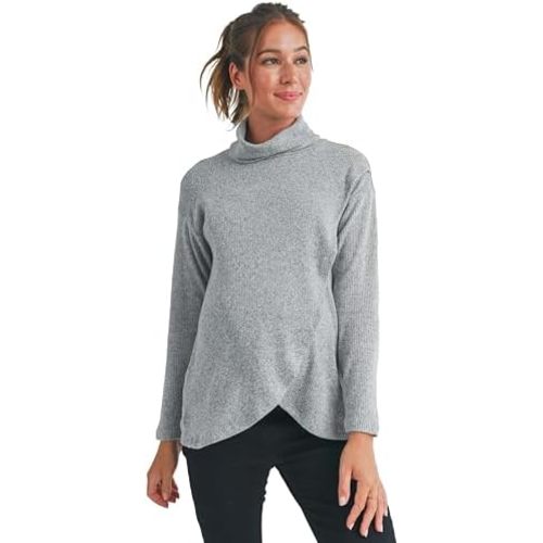 Womens Nursing Sweater Front Wrap Turtleneck Maternity Top