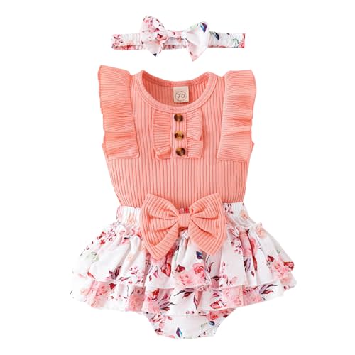 GDTOGRT Baby Girl Clothes Newborn Infant Summer Outfits Ruffle Romper and Shorts with Headband Sets for 0-3-6-9-12-18 Months