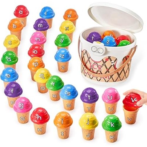 Ice Cream Counting and Color Sorting Set Stacking Toys for Kids 3-5, Alphabet Learning Toys for Fine Motor Skills, ABC Learning Sets with Safety, Preschool Classroom Must Haves for Toddlers