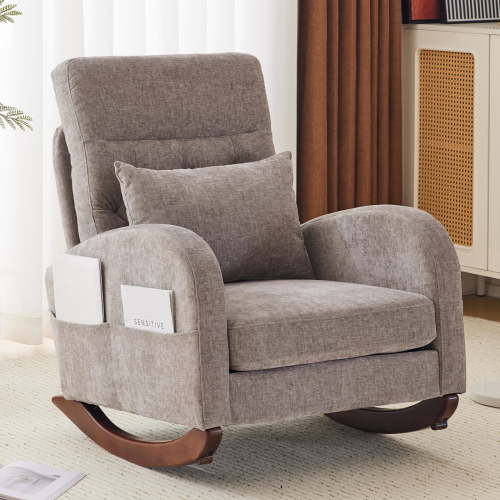 Ktaxon Rocking Accent Chair Glider Reading Chair Comfy Chenille Upholstered Single Sofa Rocker for Living Room, Nursery, Bedroom Light Gray