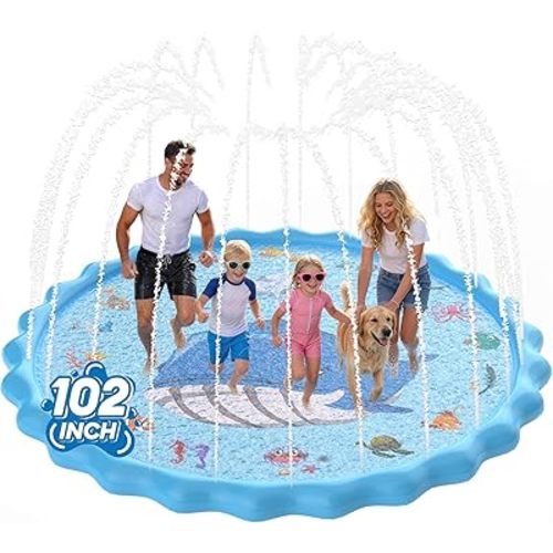 102" Splash Pad, Sprinkler & Splash Play Mat Toys for Kids Water Toys, Inflatable Wading Pool Extra Large Thicker Summer Outdoor Funny Toys for 3-12 Years Old Children Boys & Girls