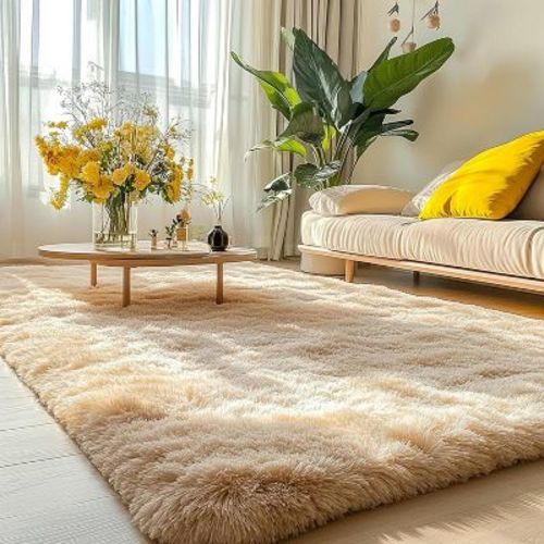 LOVEVOOK Area Rugs for Living Room Bedroom, Soft Fluffy Camel Rug Home Decor Aesthetic 4x6 Feet