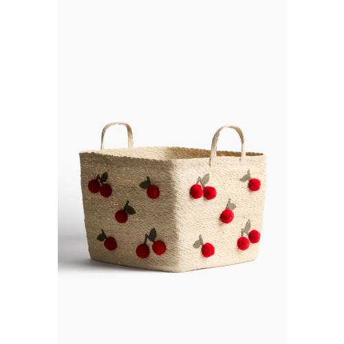 LARGE SEAGRASS STORAGE BASKET WITH POMPOMS