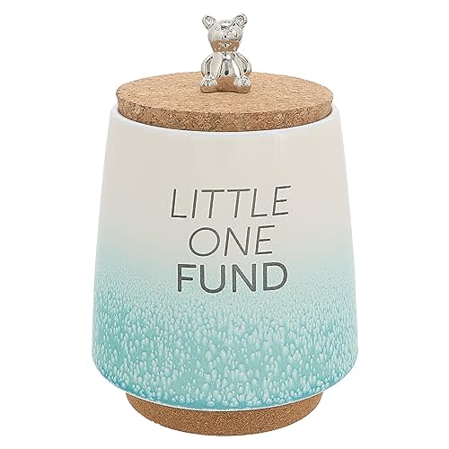 Pavilion Gift Company - Baby Fund 6.5-inch Unique Ceramic Piggy Bank Savings Bank Money Jar with Cork Base and Cork Lid with Hanging Teddy Bear Charm, Ombre Teal