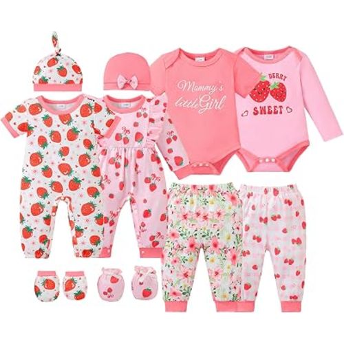 NZRVAWS Baby Girl Clothes Preemie Newborn Layette Essential Outfits Gift Infant Bodysuits Pants 12 Pieces 0-12 Months
