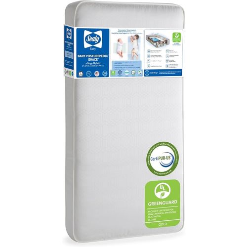 Sealy Baby Posturepedic Grace Hybrid - Firm 2 Stage Breathable Crib Mattress with Waterproof Barrier - GREENGUARD Gold Certified, Soy-enhanced Foam for Infants and Toddlers, Made in the USA (52x28")