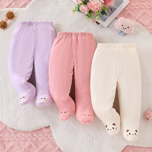 Autumn baby girl, child, rabbit, piglet, cat pattern, foot wrapped pants, three piece set, leggings, cute daily wear,essential for babies in autumn and winter, Perfect for Outdoor
