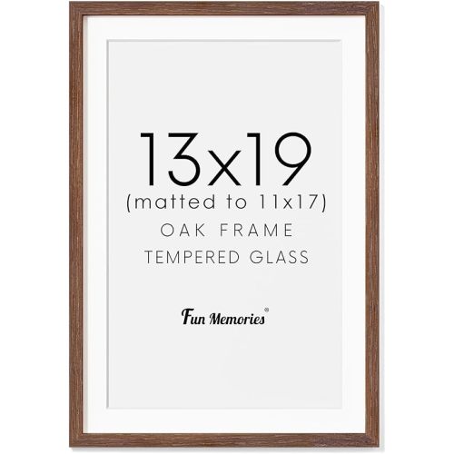 13x19 Picture Frame, Solid Oak Wood Frame 13 x 19 Frame for Wall, 13"x19" Photo Frame with Tempered Real Glass, 13x19 Picture Frame Matted to 11x17, Rustic Wooden 13x19 Poster Frame, Walnut Color