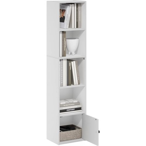 Furinno Luder Shelf Bookcase with 1 Door Storage Cabinet, White