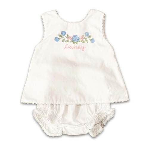 Floral Embroidered Baby Girl Swing Back Diaper Set – Blue Hydrangea Name Outfit – Custom Cotton Summer Set - Etsy