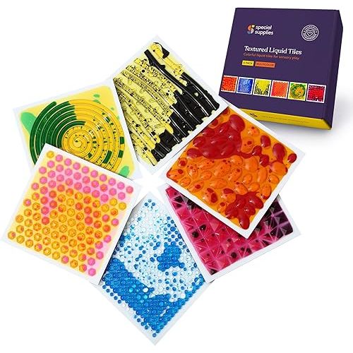 Special Supplies Textured Square Floor Liquid Tiles for Kids, Set of 6, Colorful Early Learning Sensory Activity Mats for Toddlers and Children, Anti-Slip Backing for Active Play, Dance, and Games