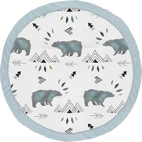 Sweet Jojo Designs Slate Blue Playmat Tummy Time Baby and Infant Play Mat for Bear Mountain Watercolor Collection