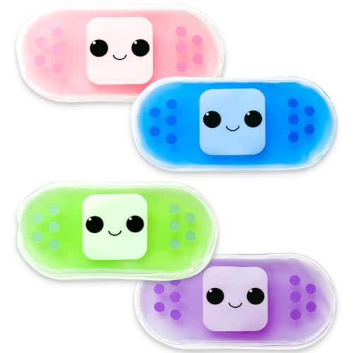 Kids Ice Pack, Hot or Cold Pack Gel Cooling Pad, Reusable for Injuries Medical Health,Swelling and Pain Relief, Tired Eyes, Child Injury, Headache, Sinus Relief (Set of 4)