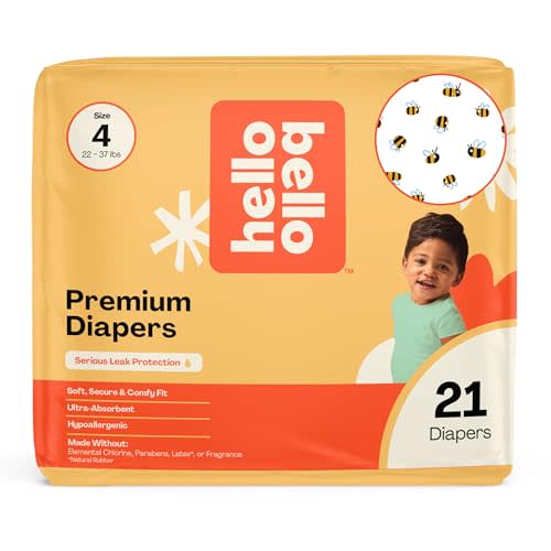 Hello Bello Premium Diapers Size 4 (22-37 lbs) Busy Bees Designs, 21ct Jumbo Pack