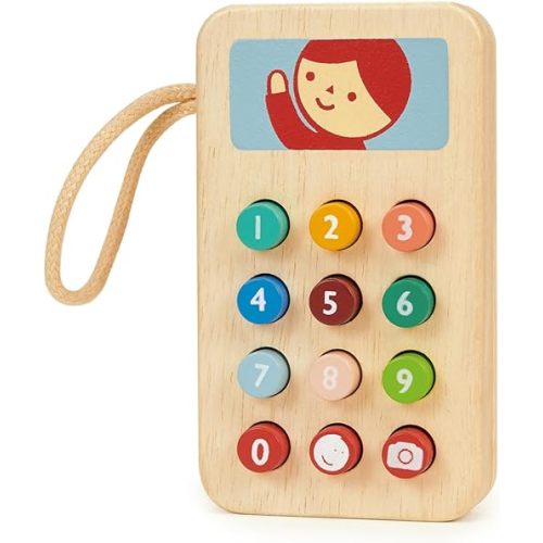 Mentari Toys - Mobile Phone - Solid Wood Phone with Squishy Buttons for Toddlers - Pretend Play Toy - Boost Communication Skills and Language Development - Age 2+