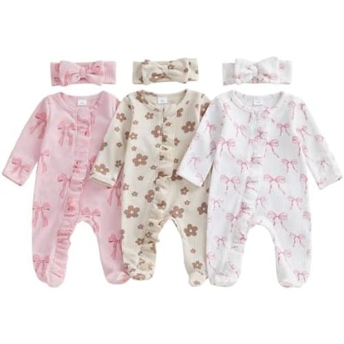 Newborn Baby Girl Fall Winter Outfits Clothes Knit Jumpsuit Ruffle Romper Newborn Coming Home Outfit for Baby Girl