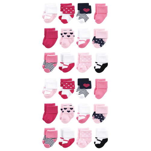 Luvable Friends Cotton Rich Baby Terry Socks 24-Pack, Navy Mary Janes, 0-6 Months