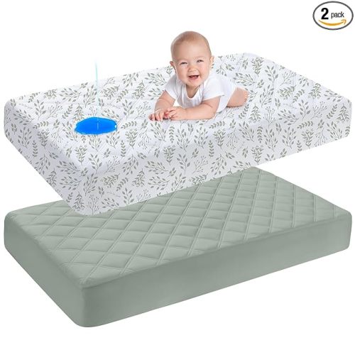 Yoofoss Waterproof Crib Mattress Protector 2 Pack, Quilted Crib Mattress Pad Cover Ultra Soft and Breathable, Machine Washable Toddler Mattress Protector for Standard Baby Crib Size 52''x28''