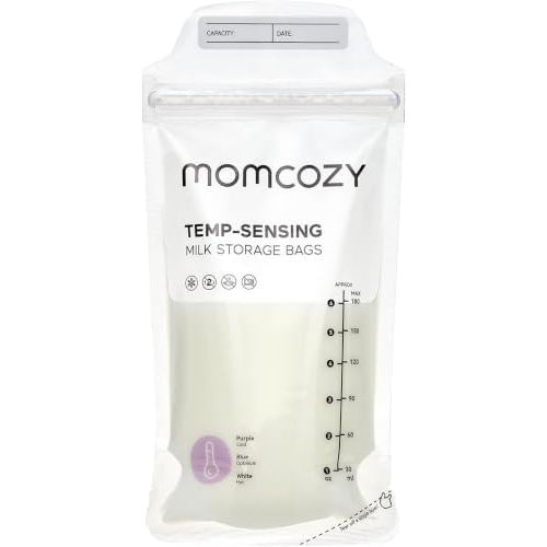 Momcozy Breastmilk Storing Bags, Temp-Sensing Discoloration Milk Storing Bags for Breastfeeding, Disposable Milk Storage Bag with 6 Ounce Self Standing, No-Leak Milk Freezer Storage Pouches, 50pcs