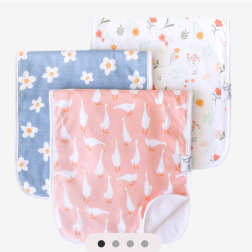 Copper Pearl Premium Baby Burp Cloths - 3-Pack Large Cotton Burp Cloths, Extra Soft Spit Up Rags with 3 Absorbent Layers, Perfect for Baby Girl Gifts (21" x 10" Size, Goosie Set)