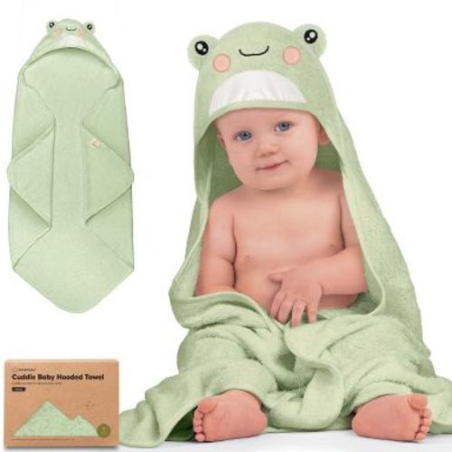 KeaBabies Cuddle Baby Hooded Towel, Organic Baby Bath Towel, Hooded Baby Towels, Baby Beach Towel for Newborn, Kids (Frog, Petite)