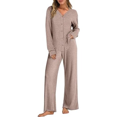 ANRABESS Womens Lounge Set 2 Piece Pajama Sets Ribbed Knit Matching Set