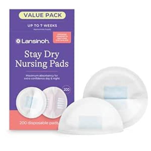 Lansinoh Stay Dry Disposable Nursing Pads, Soft and Super Absorbent Breast Pads, Breastfeeding Essentials for Moms, 200 Count
