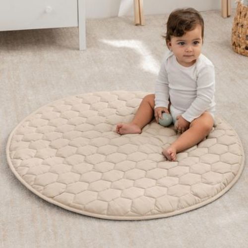 Premium Play Mat - Soft and Comfortable Kids & Toddler Play Mat with Non-Slip Bottom By Comfy Cubs - Sand, Round 36"