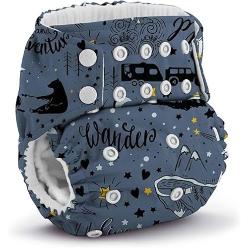 Kanga Care Rumparooz G3 Stay Dry Cloth Diaper Reusable One Size Pocket Diaper Patented Inner Double Gusset 2 pcs Microfiber Insert Soaker (6-55+ lbs) - Wander