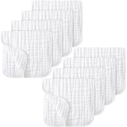 8 Pack Muslin Burp Cloths for Baby, 100% Cotton Baby Washcloths for Boys Girls, Large 20''X10'' Super Soft and Absorbent